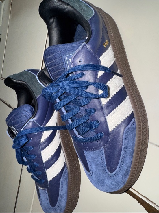 adidas Other - navy blue with white stripes adidas samba. size 7.5. leather upper.